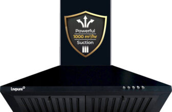 LIVPURE AIRIS-NEO-60 1000 CMH 60 cm Pyramid Shape 60 cm| 3 Layer Baffle Filter|Powerful suction | 5 Years Motor Warranty| Low Noise |LED Lamp | Push Button Control Chimney(Wall Mounted, Black)