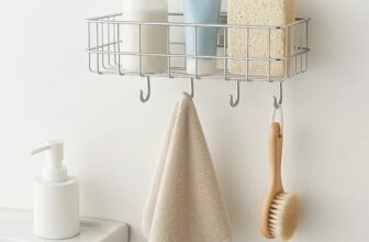 Sulfar Steel Self Adhesive Multipurpose Bathroom Shelf with Hooks/Towel Holder/Rack/Bathroom Accessories-Wall Mount (Black,Powder Coated) (Pack of 1)