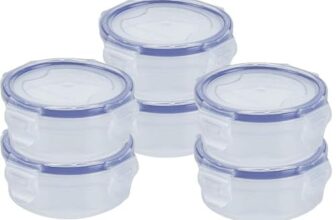 VRISTO Clip and Lock Fridge Airtight Plastic Storage Container – BPA-Free, Transparent Kitchen Jar for Spices, Grocery & Dry Fruits – Leakproof & Stackable Food Organizer Set of 6 (100 ml)