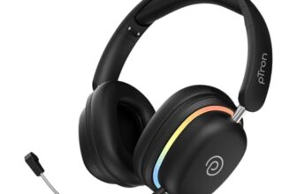pTron Studio Xtreme, 70hrs Playtime, 40ms Low-Latency, Dual Device Pairing, Wireless Over Ear Headphones w/Detachable Mic & TruTalk ENC Calls, 40mm Drivers, RGB Lights, BT5.4 & Type-C Charging (Black)