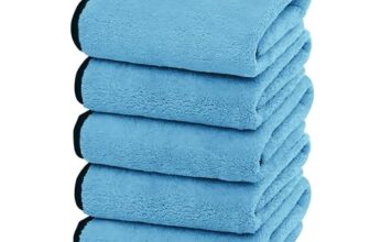 Story@Home Microfiber Super Absorbent Small Wipes 500 GSM Silk Banded Edge Towel Set Extra Thick Microfiber Cleaning Cloths Perfect for Bike (20 x 30 cm, Sky Blue) 5 Pieces