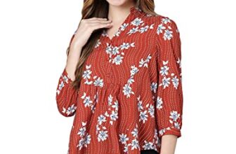 Oxolloxo Women Regular Fit Polyester Regular Sleeves Printed Casual Rust Top