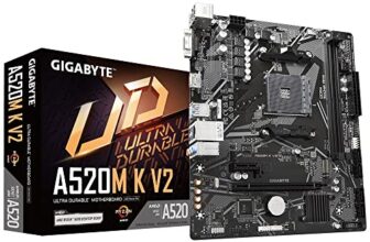 GIGABYTE A520M K V2 (Rev. 1.0) Micro-ATX Motherboard – AMD AM4, DDR4 (5100 MHz OC), PCIe 3.0 x4 M.2, GbE LAN, HDMI + D-Sub, Smart Fan 5