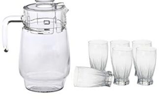 Somil Drinking Set of One Jar with Lid & Six Transparent, Clear Self Designer Glass