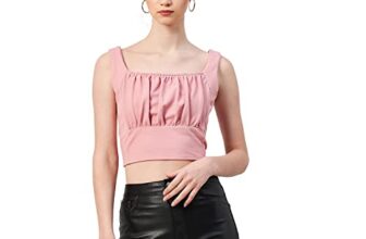 Rare Women Casual Peach Colour Square Neck Solid Fitted Top