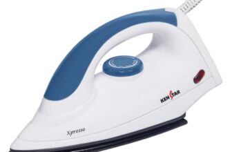 Kenstar XPRESSO 1000W Dry Iron | Non-Stick PTFE Soleplate | Auto Cut-Off & Fabric Selector | 180° Swivel Cord | Blue & White
