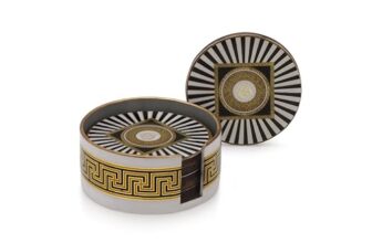 Attro Coaster 6Pcs Round Wooden Coaster Set for Room Décor, Office, Tea, Coffe and Drink – 6pcs Spiral Black