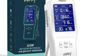 Vabsy 8 in 1 Air Quality Monitor AQI CO2 TVOC HCHO Temperature Humidity Portable Indoor Outdoor Detector Alarm Device