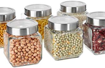 Amazon Solimo Square Glass Storage Containers | Set Of 6 | 580 Ml Each | Non-Toxic, Recyclable | Transparent