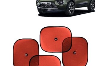 KINGSWAY Car Window Curtain Sticky Sun Shades Compatible with Tata Nexon, (Year 2020-2023), Universal Fit Sunshades for Side Window, Rear Window, Red Color, 4 Pieces