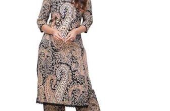 Nermosa Women Viscose Printed Straight Kurta Pant Set (in, Alpha, L, Black)