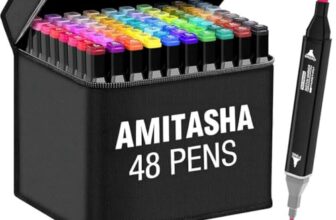 Amitasha 48 Pc Dual Tip Chisel + Markers Double-Sided Pen Set For Drawing Sketching Coloring Artist Fine Line, Professional Permanent Sketch Markers for Kids Adult