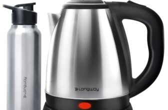Longway Kestro 2 Ltr Electric Kettle with Water Bottle Combo | Automatic Shut-Off | Durable Stainless Steel Body For Boiling | 2 Years Warranty (2, litres)