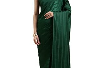 AKHILAM Women’s Satin Saree With Unstitched Blouse Piece (Green_FF06STRP7103)