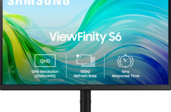 Samsung ViewFinity S6 68.4 cm (27 inch) Quad HD LED Backlit IPS Panel 300nits, 2K Monitor, Ports-HDMIX2,DP,Headphone, Height-Tilt-Pivot Adjustable Stand Monitor (LS27F610EAWXXL)(Response Time: 5 ms, 100 Hz Refresh Rate)
