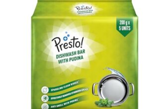 Amazon Brand – Presto! Dishwash Bar – Pudina | 200g | 5 Bars Each X Pack of 1 | Removes Tough Grease | Fresh Pudina Fragrance | Gentle on Hands
