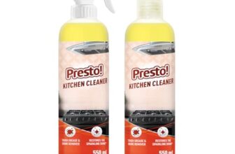 Amazon Brand – Presto! Kitchen Cleaner | 1.1 L | 550 ml x Pack of 2 | Tough Grease & Grim Remover | Restores Sparkling Shine | Suitable For A Gas Stove, Chimney, Tiles