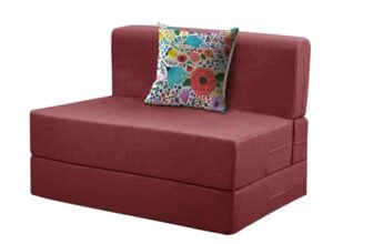 Rosebell Foldable One Seater Sofa Cum Bed, Sofa Bed 3 X 6 Feet, Jute Fabric- Washable Cover- Including One Cushion Perfect for Home & Office for Guests(Red Color)