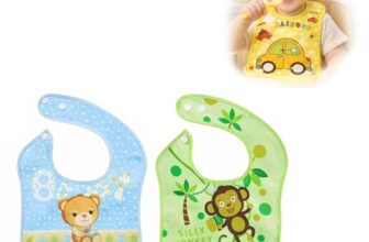 BabyGo Silicone Baby Bibs | Detachable Waterproof Apron Feeding Bibs for Infants & Toddlers, Washable, Reusable & Adjustable Neck, Soft & Durable Feeding Bibs | Set of 2 (Random Colors)