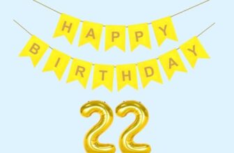 Mystic Toy Store 22nd Happy Birthday Decoration Kit Yellow for 22 year Old Boys Girls Women with Number Twenty-two Party Decorations Decor Celebration Items Item Set Combo Reusable Paper Banner