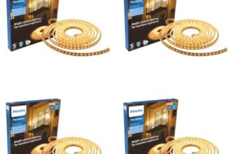 PHILIPS FlexiShine LED Strip Light 5M | 8 Watt per Meter | 120 LEDs/m | IP65 Waterproof LED Rope Light for Outdoor Balcony Garden Pathway Lighting | Flexible Decorative Lighting | Warm White Pack of 4