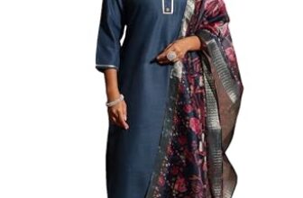 Janasya Women’s Teal Blue Cotton Blend Yoke Design Straight Kurta Set with Printed Dupatta(JAC25ST03065-XS)