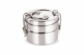 neelam Stainless Steel Lunch Box/Tiffin with Locking Clip, 2-Tier Container, 800 ml, Hot & Cold Leak-Proof, Compact & Durable, Perfect for Office, School, Picnic and Travel, Silver