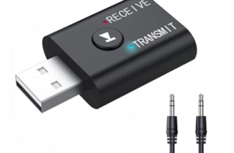 TECHONTO® Bluetooth 5.0 2-in-1 Transmitter & Receiver Converter – Wireless Audio Adapter for Car & Home, USB Powered, 3.5mm Aux, Hands-Free Calls, Compatible with TV, PC, Speakers, Headphones