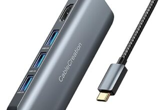 CableCreation 5-in-1 USB C Hubs 4K 60Hz, Dock USB C Hub Multiport Adapter to HDMI, 3 USB 3.0 Ports, 100W Power Delivery for Galaxy S22 Ultra, MacBook Pro/Air 2020 2018, iPad Pro, iPhone 15 Pro Max