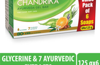 Chandrika by Wipro With Glycerine Ayurveda Gel Bathing Bar Soap,| Jojoba Oil for Moisturized Skin(6 x 125 g)