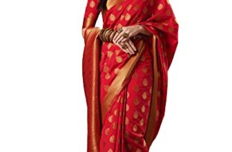 AKHILAM Women’s Floral Silk Blend Woven Design Saree With Unstitched Blouse Piece (Red_2RAWS9030_WBG)