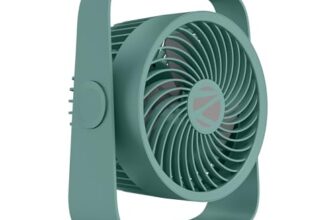 Zebronics Heat Buster 300, Portable Desk Fan, Upto 13h Backup, 3600mAh Rechargeable Battery, 360° Rotatable fan, 4 Speed + 1 Breeze Mode, Wall-Mountable, for Travel, Office, Home (Teal Green)
