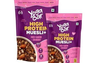 Yogabar High Protein Muesli Combo | 23g Protein per 100g | With Probiotics and| Easy on gut | Choco almond + Cranberry | High Fiber Food