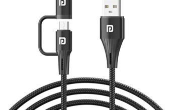 Portronics Konnect J7 20W Fast Charging Cable with Dual Output (Type C + Micro USB), Changeable Metallic Heads, 480 Mbps Data Transfer, 1M Cable Length(Black)