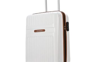 Aristocrat Atlas Cabin Trolley Bag 55cm | Small | Hard Luggage | Smooth 8-Wheel Suitcase | Secure Combination Lock with Sturdy Zipper | Full Fabric Convipack | 3-Year Warranty (Pearl White)