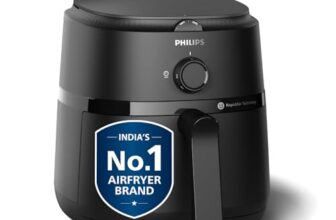 PHILIPS Air Fryer NA120/00, uses up to 90% less fat, 1500W, 4.2 Liter, with Rapid Air Technology (Black), Large