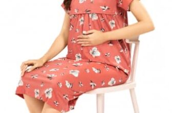 Avlin Women Maternity Feeding Nighty Dress Floral Print (Brown, XXL)