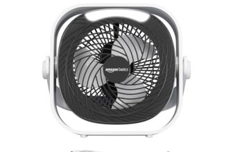 amazon basics Mini Rechargeable Portable Fan with LED Lighting | USB Charging | 3 Speeds & 2 Light Settings | 1800mAh upto 7-Hour Battery Backup (Black and White)