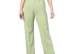 KOTTY Womens High Rise Viscose Rayon Solid Trousers Tea Green