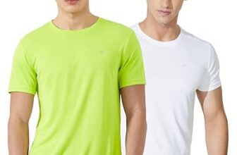 Amazon Brand – Symbol Men’s Solid Active Regular Fit Sports T-Shirt |Round Neck | Half Sleeve (SYA-M-A25-TS-701_White+Neon_L)(Available in Plus Size and Combo Pack of 2)