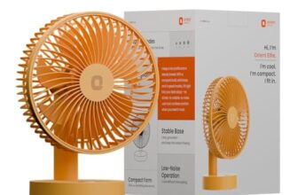 Orient Electric Elfie Rechargeable Personal Fan | 90° Adjustable Airflow | 1800 mAh Battery | 4 Speed Modes | Quiet Operation | USB Type-C Charging | Compact Mini Fan | Tangerine Orange