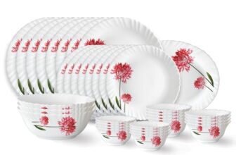 Larah by Borosil Belle Fluted Series Opalware Dinner Set | 36 Pieces for Family of 8 | Microwave & Dishwasher Safe | Bone-Ash Free | Crockery Set for Dining & Gifting | Plates & Bowls | White
