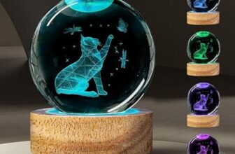 GITGRNTH 3D Crystal Ball Lamp with 16 Colors Changing LED Wooden Base – Solar System Night Light, Galaxy Lamps, Galaxy Crystal Ball Light with USB (16 Color Hand Cat)