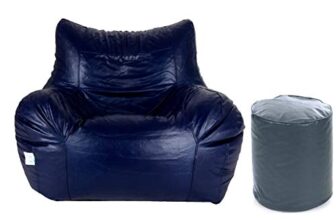 GUNJ Jumbo Arm Chair & Footstool Combo Bean Bag Cover (Jumbo, Navy)