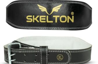 Skelton Weight Lifting Gym Belt Large | Leather Gym Belt for Workout with Padded Back Support | Dead Lift Belt | L, Black-White