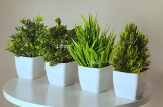 Litleo Plastic Artificial Plants Mini, Eucalyptus Potted Faux Decorative Grass Plant For Home Decor, Indoor, Office, Desk, Shelf, Table Decoration (Pack Of 4), Green