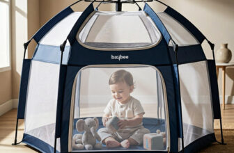 baybee Foldable Playard for Babies with Mosquito Protection & Zipper Lock Hexagon shape(Blue)