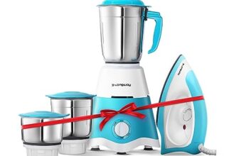 Longway Super Dlx Mixer Grinder with Kwid 1100W Dry Iron | 500 Watt Powerful Motor | 3 Jars for Grinding, Mixing, Juicing | 2 Year Warranty (Blue & White, Combo Offer)