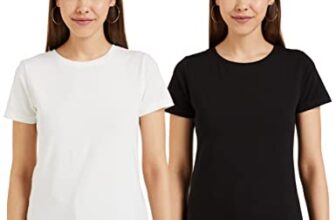 Amazon Brand – Symbol Women’s Solid Regular Fit Half Sleeve T-Shirt (RN-PO2-COMBO2-Black & White-M) (Combo Pack of 2)