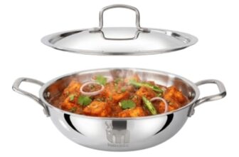 Mercado Triply Stainless Steel Kadhai 26 cm (3.5L) with Lid | SS304 Food Grade | Even Heat Distribution | Deep Frying & Cooking | Induction & Gas Compatible | 5 Years Warranty
